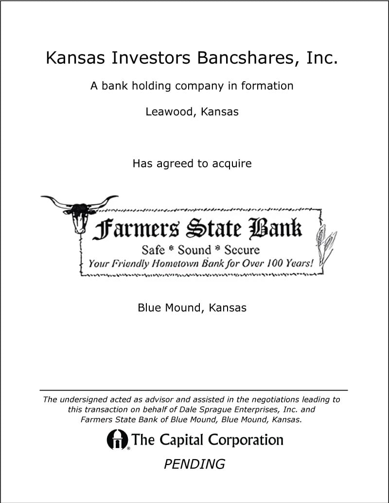 Kansas Investors / Farmers State Bank transaction