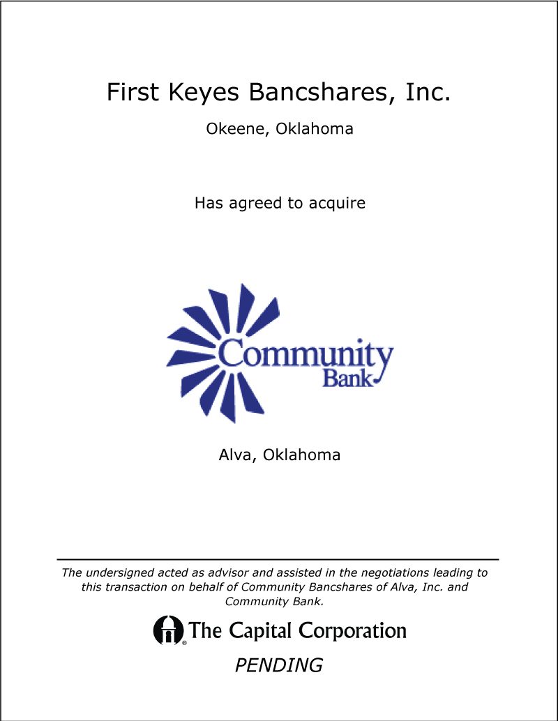First Keyes Bancshares / Community Bank of Alva, OK transaction